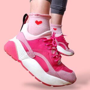 Stella McCartney eclipse pink red leather suede platform sneakers womens 37 Euro